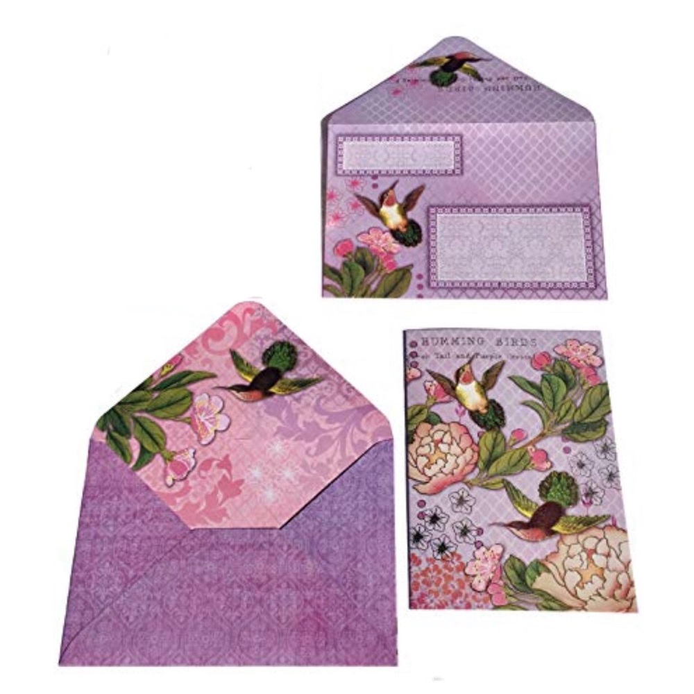 Pooch & Sweetheart Single Peony Hummingbird Embellished Blank Note Card (73751)